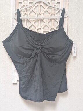 NEW Swimsuits For All Plus Size 34 Flowy Tankini Top Black Basic Adjustable